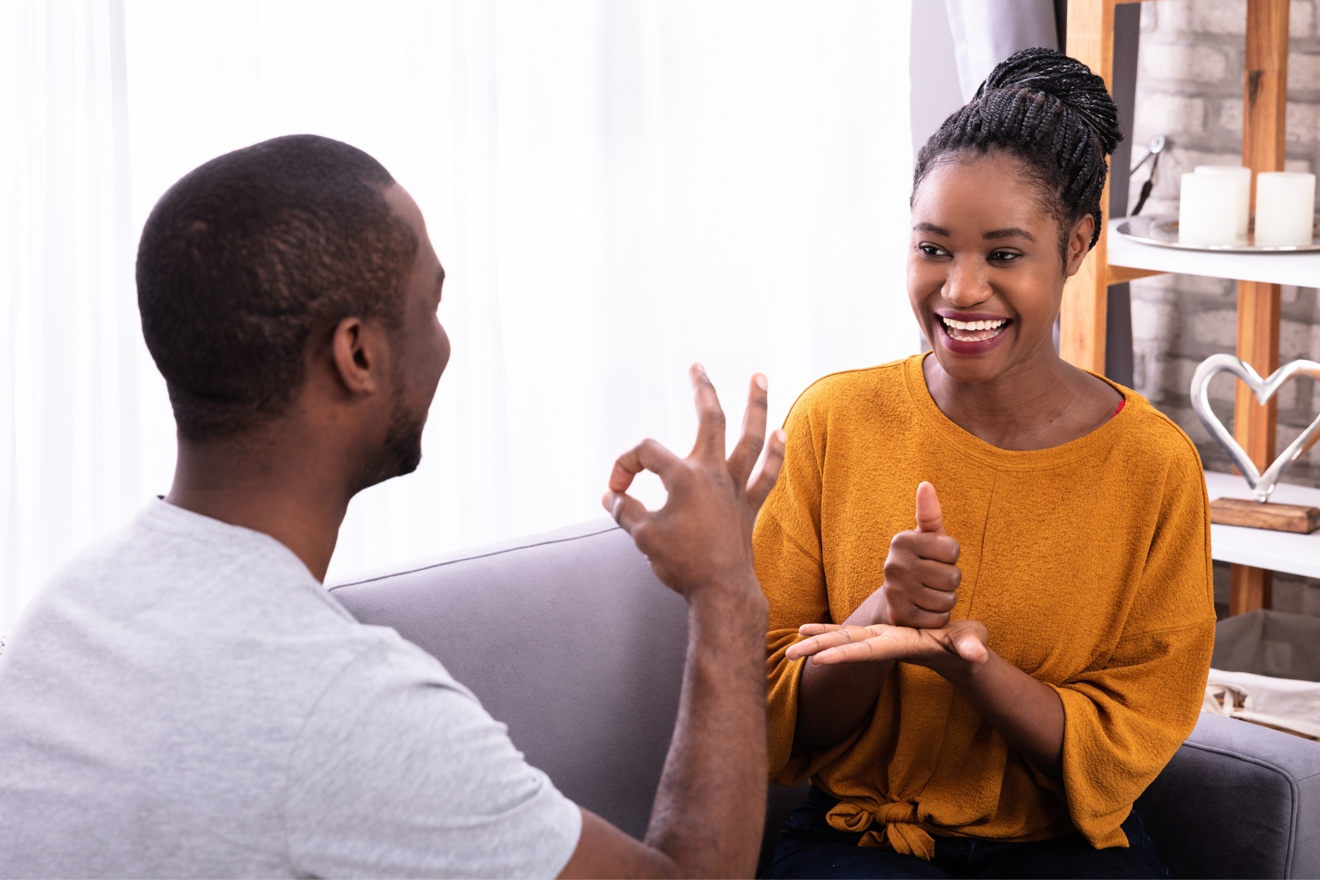 Family communicating through sign language