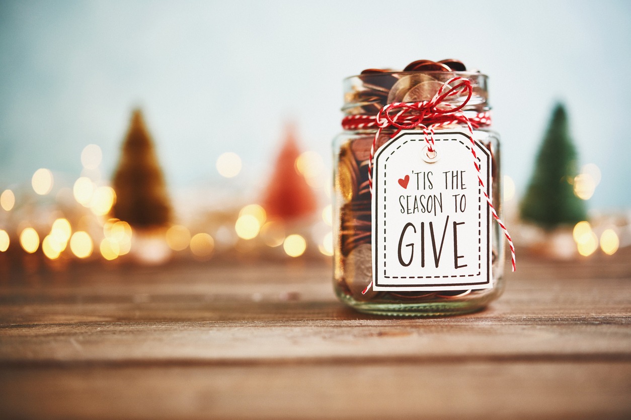 Holiday Jar with money for donations